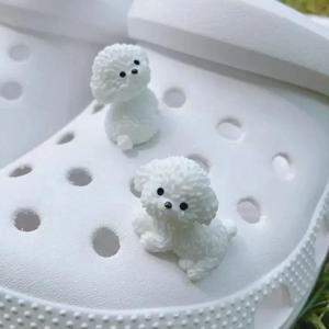 3D 귀여운 미니 강아지 신발 장식 세트 분리형 Diy Bichon Frize 개 인형 액세서리, 나막신, 휴일 파티 선물에 사용