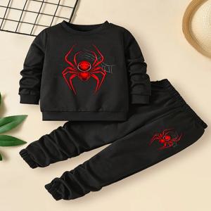 가을 어린이 소년 의류 세트 아이 소녀 거미 인쇄 스웨터 풀오버 탑과 바지 2 조각 정장 긴 소매 Tracksuits