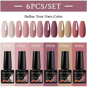 MEET ACROSS 6 개/대 손톱 용 7.3ml 젤 매니큐어 누드 브라운 세미 퍼머넌트 네일 아트 LED UV 젤 바니시 네일 용품