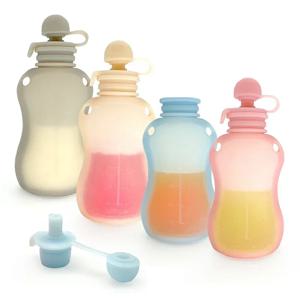베이비 푸드 파우치 재사용 가능한 실리콘 맛있는 가방 식품 등급 BPA 무료 퓌레 주스 모유 저장 병 휴대용 먹이 파트너