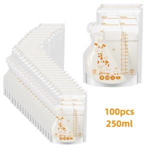 250ml 100pcs 모유 보관 가방 자체 서있는 이유식 보관 용기 누출 없음 우유 냉동고 가방 안전한 피드 BPA 무료