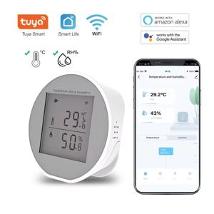 Tuya WiFi 온도 습도 센서 LCD 디지털 디스플레이 온도계 센서 55dB 사운드 알람 지원 USB 또는 배터리 구동