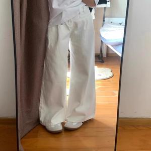 하이웨이스트 와이드 레그 청바지 가을 여성용 하이웨이스트 와이드 레그 루즈핏 스트레이트 여성용 하얀색 청바지 데님 팬츠 청바지