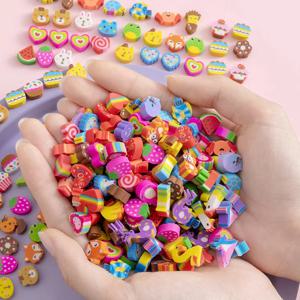 100PCS/2bags 만화 과일 동물 지우개 사랑 미니 고무 크로스 테두리 6월 1일 크리스마스 선물 상