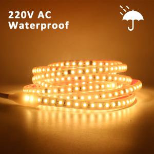 220V 230V SMD 2835 LED 스트립 빛 방수 120LED/m 1M 2M 3M 4M 5M 10M 15M 20M 따뜻한 흰색 유연한 테이프 램프 룸 조명
