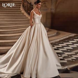 LORIE 진주 A 라인 웨딩 드레스, 스파게티 스트랩 신부 가운, 백리스 신부 드레스, 신부 원피스, 맞춤형