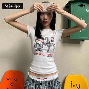 Sanrio 헬로 키티 만화 그래픽 T 셔츠 여성 의류 반팔 슬림 반팔 일본 스타일 여름 탑 화이트 티셔츠 Y2k
