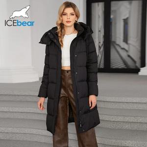 ICEbear 2024 겨울 코트 여성용 다운 재킷, 아늑한 따뜻한 레이스 업 후드 롱 여성 캐주얼 파카, 패션 GWD4617I