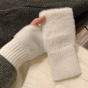 가을 겨울 부드러운 밍크 양털 반 손가락 장갑 여성 플러시 니트 핑거리스 장갑 손목 장갑 운전 쓰기 장갑