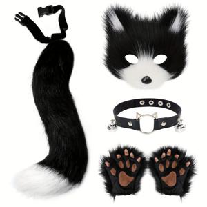 5pcs 뜨거운 판매 솜털 모피 여우 꼬리 고양이 발 장갑 늑대 마스크 세트 할로윈 코스프레 의상 액세서리 테마 파티 드레스 소품