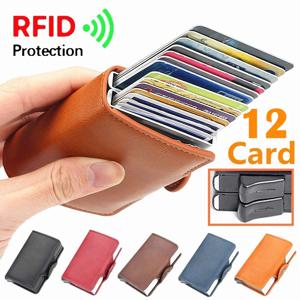 12 카드 슬롯 매직 안티 RFID 이중 알루미늄 상자 자동으로 PU 가죽 지갑 카드 홀더 대용량 ID 신용 은행 케이스
