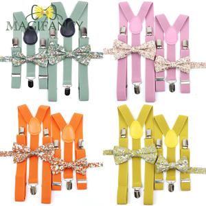 남자 어린이 세이지 그린 생강 보라색 탄성 서스펜더 꽃 면화 Bowtie 세트 파티 웨딩 여성 일일 나비 브레이스 액세서리