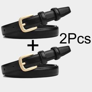 2Pcs 여성 벨트 패션 블랙 벨트 레트로 바늘 버클 청바지 벨트 캐주얼 스트랩 롱 스커트 벨트