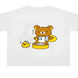 귀여운 곰 프린트 반소매 티셔츠 루즈하고 편안한 홈웨어 학생 캐주얼 탑 따뜻한 스위트 스타일 라운드 넥 일반 길이
