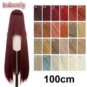 Bubuwig 합성 머리카락, 100cm 길이, 순색 코스프레 가발, 100 가지 색상 이상, 핑크 오렌지 금발 녹색 내열성 가발