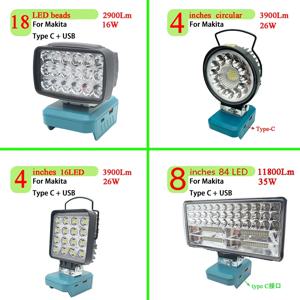 자동차 LED 작업 조명 손전등 Makita Lomvum Zhipu Hongsong Jingmi 14.4V 18V 리튬 이온 배터리 BL1830 용 전기 토치 스포트라이트