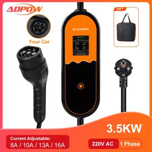 ADPOW EV 휴대용 충전기 Type2 커넥터 EU 플러그 16A 1상 3.5KW 3m Wallbox 전기 자동차 자동차 용 충전 스테이션