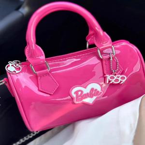 Kawaii Barbie Anime Pu 가죽 가로 대각선 크로스 가방 귀여운 만화 라이트 럭셔리 대용량 핸드백 선물 소녀를위한