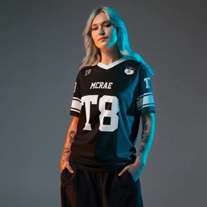 Tate Mcrae 남녀공용 축구 저지, V넥 레이싱 셔츠, 루즈한 오버사이즈 통기성 오토바이 라이딩 반팔 티셔츠