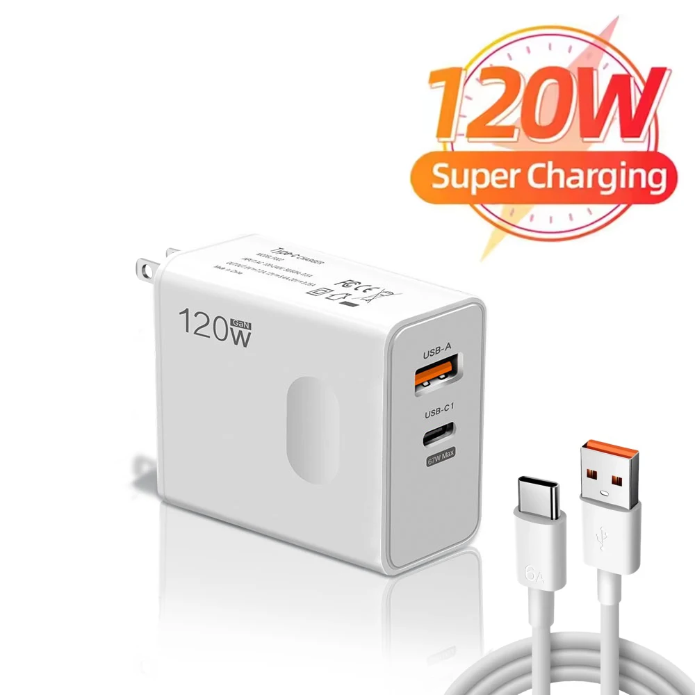 총 120W USB 충전기 GaN 유형 C 고속 충전 휴대 전화 충전기 어댑터 iPhone Xiaomi Samsung 용 빠른 충전 벽 어댑터