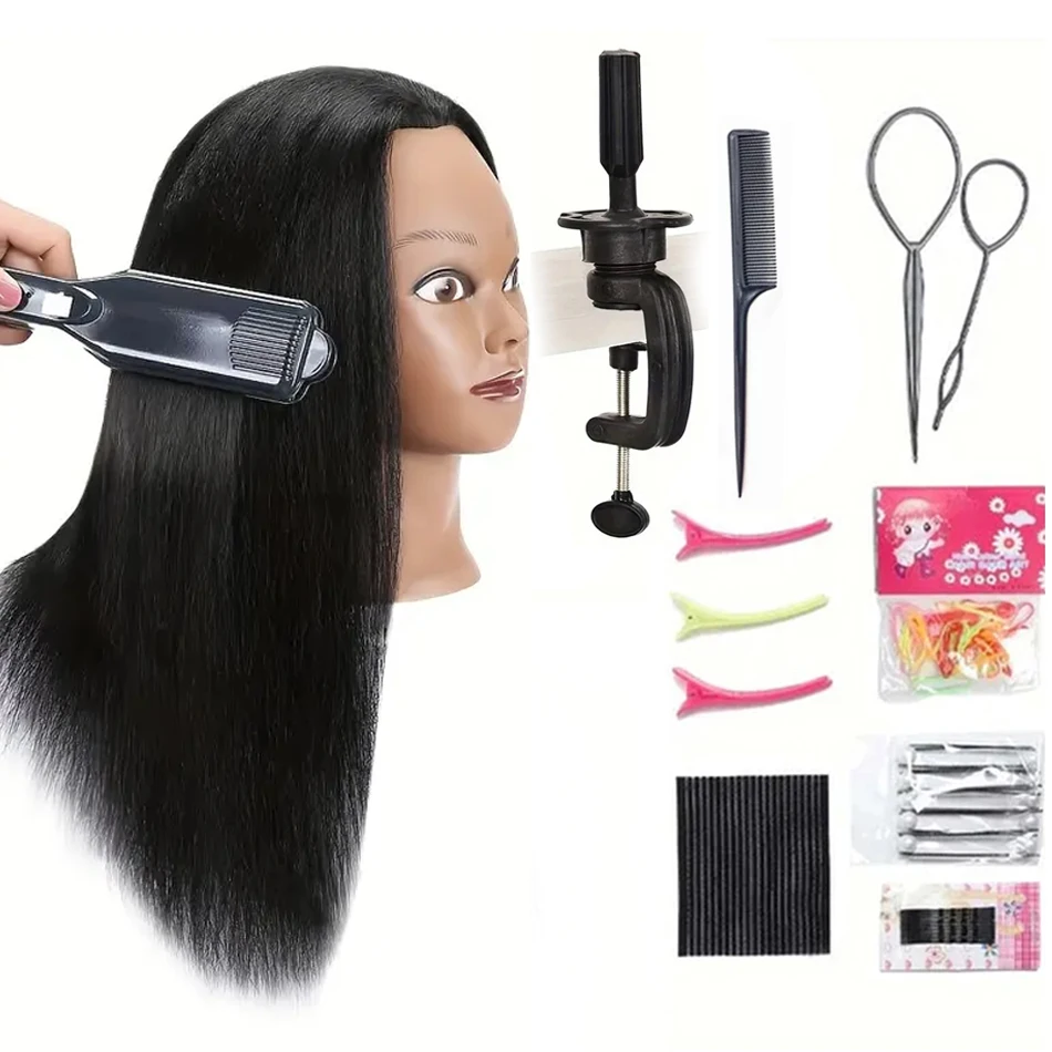 미용술을위한 100% 실제 머리카락이있는 Headdoll 마네킹 머리 헤어 스타일 전문 교육을위한 Manikin 16 인치 검은 인형 머리