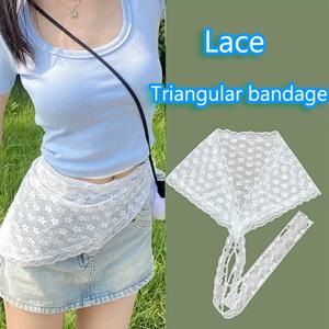 달콤한 목가적 인 스타일 레이스 스커트 레이스 업 앞치마 랩 스커트 여성 봄 여름 Y2k Preppy 스타일 불규칙한 Headscarf 매칭 바지
