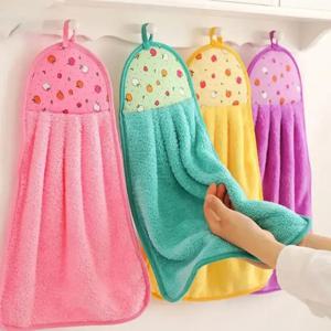 4pcs 산호 벨벳 욕실 용품, 부드러운 핸드 타올, 흡수성 천 행주, 교수형 천, 주방 액세서리