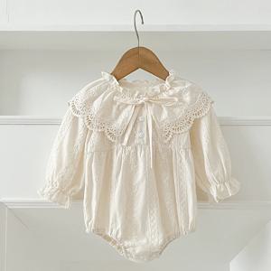 신생아 Bodysuit 0-2Yrs 의류 패션 아기 Romper 레이스 피터팬 칼라 공주 활 Romper 긴 소매 유아 소녀 Jumpsuit