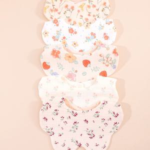 5pcs 한국어 스타일 신생아 아기 면화 Bibs 꽃 목가적 인 유형 아기 Burp Bandana 스카프 소년 소녀 옷감 타액 수건