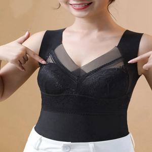 여성 겨울 벨벳 패딩 조끼 열 속옷 카미솔 따뜻한 슬링 조끼 2-in-1 붙박이 브래지어 속옷 친밀한