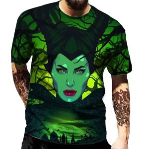 2025 디즈니 악당 Maleficent 사악한 여왕 패턴 3D 프린트 티셔츠 성인용 여름 라운드 칼라 티셔츠 streetwear 탑스