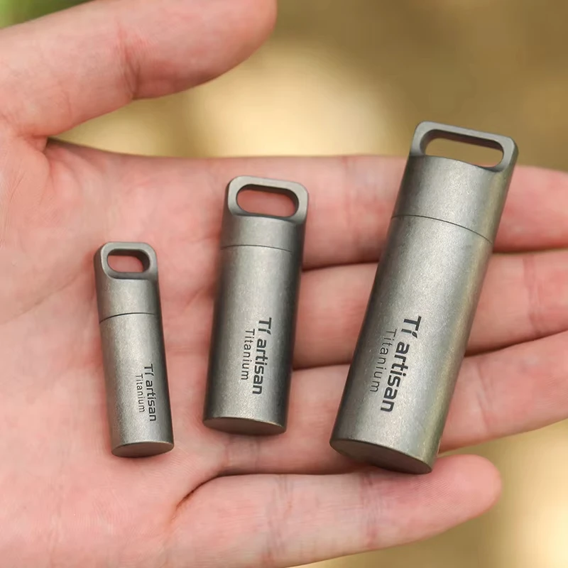 Tiartisan 티타늄 미니 EDC 도구, 휴대용 밀봉 약병, 가정 야외 알약 상자, 방수 티타늄 알약 용기