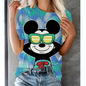 디즈니 여름 미키 마우스 여성 티셔츠 만화 프린트 탑 여성 패션 반팔 의류 캐주얼 세련된 streetwear 탑