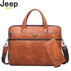 JEEP BULUO 브랜드 남자의 비즈니스 서류 가방 2 개/대 분할 가죽 어깨 가방 남자 사무실 가방 14 인치 노트북 A4 Causel