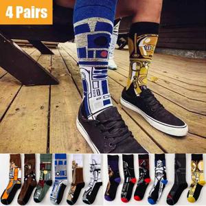 4 쌍 스타 워즈 영화 코튼 롱 양말 마스터 요다 R2-D2 코스프레 양말 Wookiee Jedi Knight 참신 남성용 여성용 양말