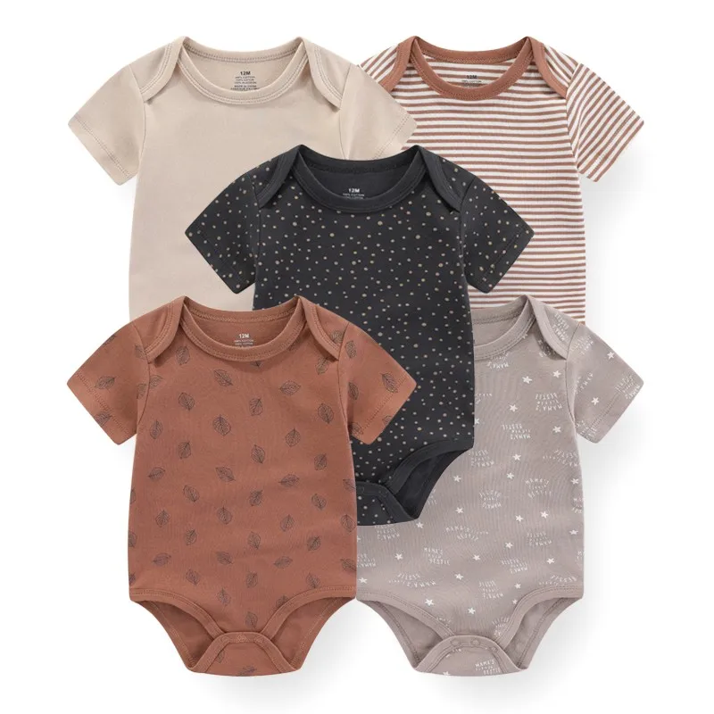 Kiddiezoom 5 개/몫 사계절 패션 만화 짧은 소매 아기 소년 소녀 바디 슈트 소프트 남여 신생아 Onesies 의류