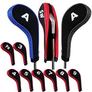 10pcs 골프 클럽 헤드 커버 세트 골프 클럽 용 지퍼 헤드 커버 교환 가능한 번호 태그가있는 철 커버 골프 액세서리