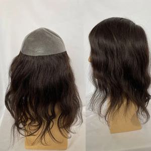 남성용 긴 머리 브라질 인모 가발, 얇은 피부 베이스, PU 교체, 남성용 헤어 피스, 12 인치, 10 × 8