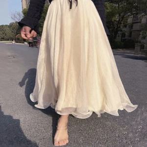 반신 스커트 A라인 긴바지 반신 스커트 꽃잎 끝 긴 바느질 반짝이는 광택 긴 바느질 신상 드레스 스타일 반신 스커트