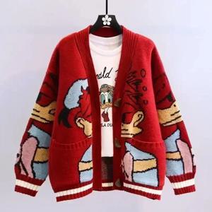 디즈니 니트 카디건 일본 도널드 만화 스웨터 여성용 코트 여성 가을, 겨울 느슨한 야생 Thicken Kawaii Tops