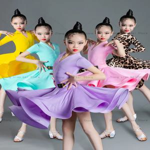 레오파드 소녀 라틴 드레스 댄스 볼룸 댄스 드레스 룸바 삼바 어린이 삼바 차차 탱고 스커트 표준 살사