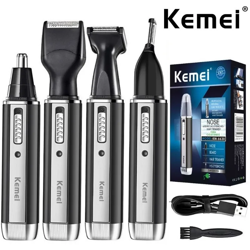 남성용 Kemei 4 in 1 트리머 전기 코 및 귀 트리머 헤어 수염 코 및 귀 클리너 그루밍 세트 용 충전식 트리머