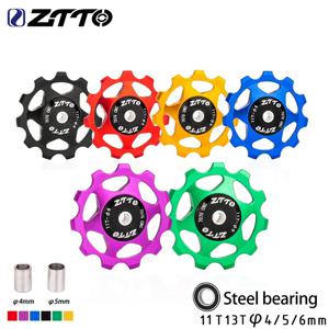 ZTTO MTB 자전거 뒷 변속기 자키 휠 11T 13T 스틸 베어링 풀리 AL7075 CNC 도로 자전거 가이드 롤러 아이들러 4mm 5mm 6mm