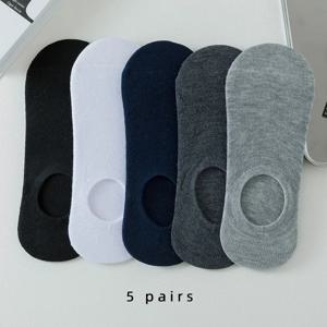 남성용 보이지 않는 양말 및 슬리퍼 보트 양말 5쌍, 면 실리콘 미끄럼 방지 여름 솔리드 컬러 남성용 발목 양말