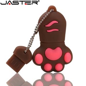 JASTER 만화 고양이 발 USB 플래시 드라이브 64GB 귀여운 펜 드라이브 4GB 8GB 16GB 32GB 빨간색 Pendrive USB2.0 무료 키 체인 메모리 스틱