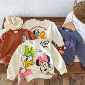 패션 만화 인쇄 어린이 후드 Crewneck 아기 소년 소녀 긴 소매 탑 느슨한 디즈니 키즈 의류 가을 스웨터
