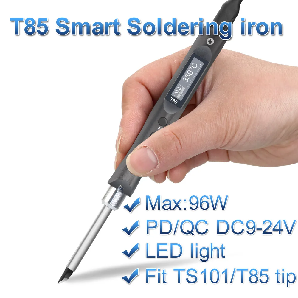 QUECOO 전기 납땜 인두 키트 T85 96W 수리 도구 용접 솔더 재 작업 스테이션 열 연필 스마트 휴대용 솔더 철 팁