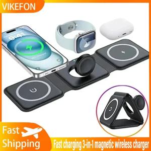 Foldalble 자기 무선 충전기 패드 3 in 1 iPhone 15 14 13 12 Pro Max Apple Watch 8 7 6 AirPods 용 고속 충전 스테이션