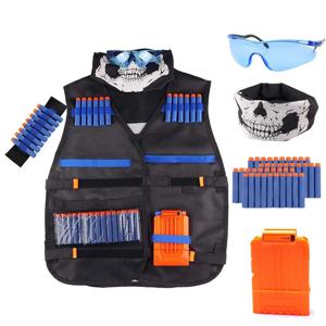 어린이 전술 조끼 키트 Nerf Guns 시리즈 리필 다트 재로드 클립 전술 마스크 손목 밴드 및 보호 안경 Nerf 조끼 완구