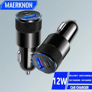 차량용 충전기 C타입 고속 충전 PD USB 고속 충전 3.0 전화 어댑터, 아이폰 삼성 샤오미 듀얼 포트 USB 차량용 충전기, 12W